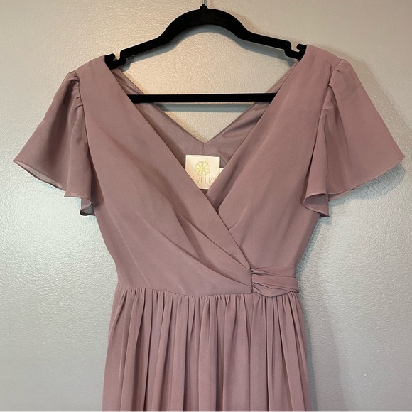 Revelry Harper Chiffon Faux Wrap Dress in Wisteria Bridesmaid Dress Maxi Sz 4 - Picture 7 of 16